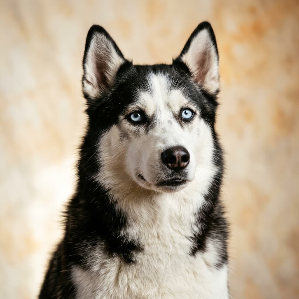 Glamour shot of a husky in the Decoded Dog style